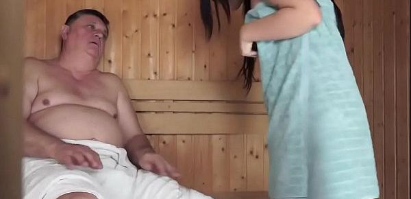  Old man fucks Young girl at Sauna